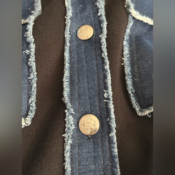 Nanette Lepore Black/Denim Contrast Streetwear Casual Trucker Jacket SZ-M - Picture 7 of 7